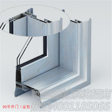 亚铝铝合金门窗90平开门(全包)亚洲铝材产品图